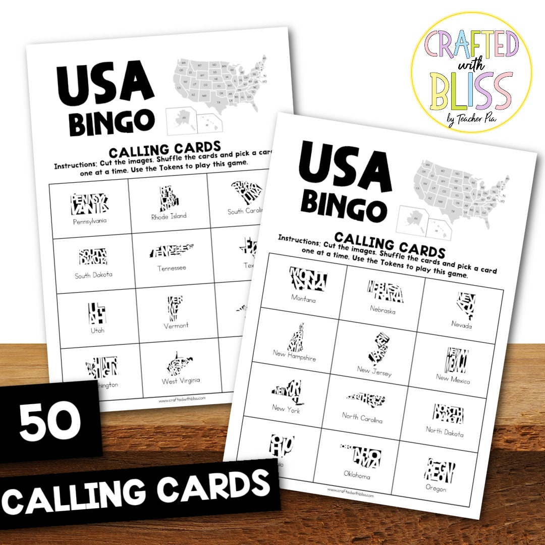 50 USA Bingo Cards 5x5 US States Theme US States Bingo - Etsy