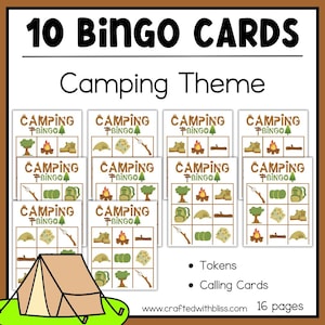10 Camping BINGO For Preschool Kindergarten, Camping Games and Activities Camping Preschool Printable, Summer Printable For Kids, Camp Games