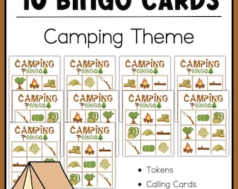 10 Camping BINGO For Preschool Kindergarten, Camping Games and Activities Camping Preschool Printable, Summer Printable For Kids, Camp Games