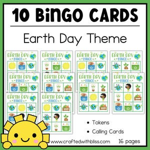 Earth Day Bingo For Classroom Game Preschool Kindergarten (10 Cards)