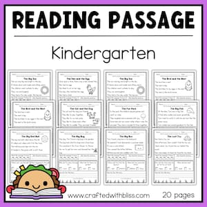 Kindergarten Reading Comprehension Homeschool Printable Fluency Passages CVC Early Reading Worksheets