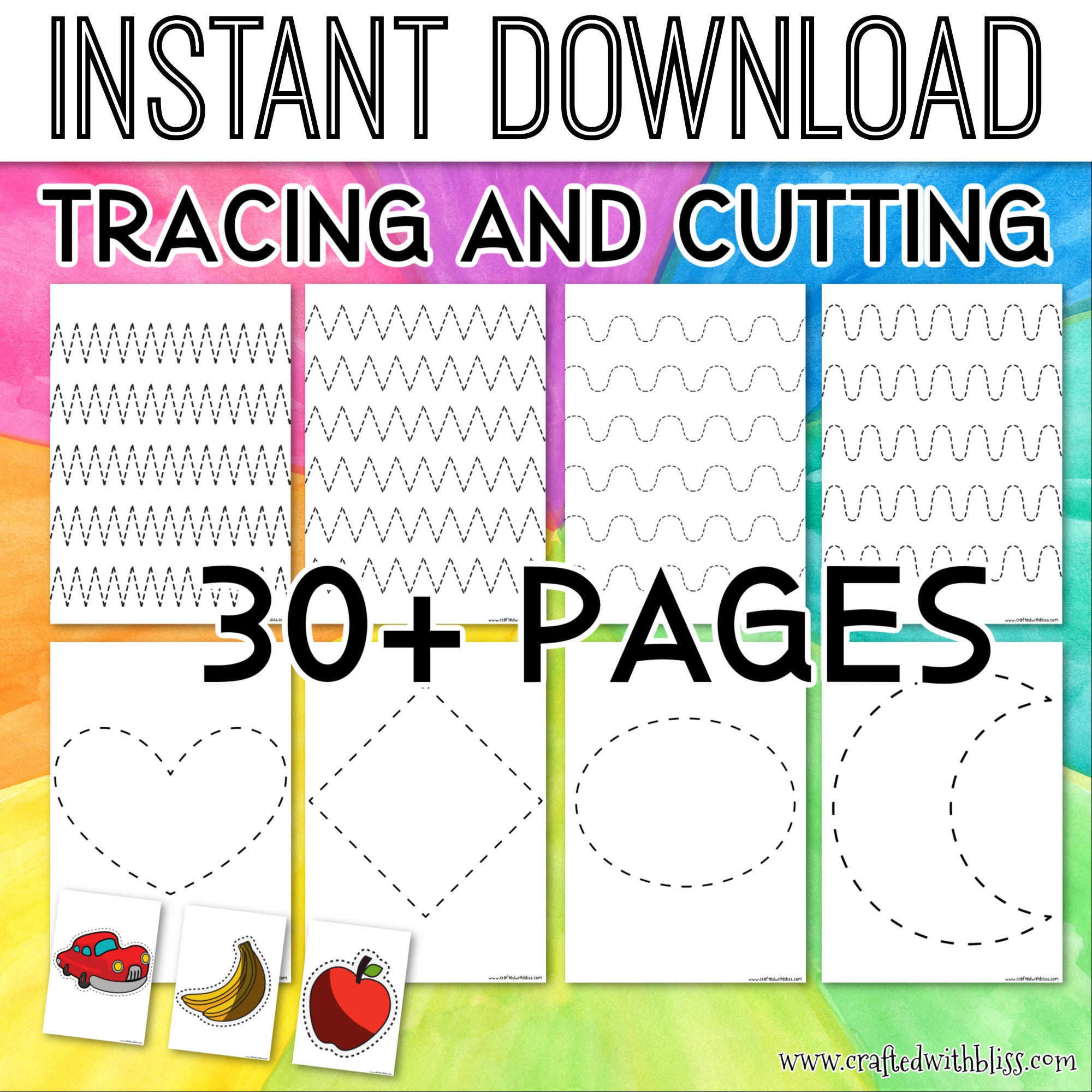 Printable Scissors Practice, Tracing Worksheets, Preschool Worksheets
