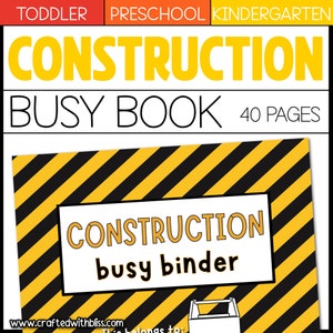 Printable Construction Busy Book Binder Quiet Adapted Book Learning Folder Center Morning Work Montessori Early Finisher Printable