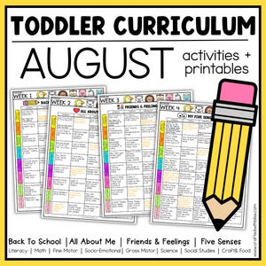 August Toddler Curriculum Activities and Printable 2-3 yo Homeschool Early Childhood Learning Daycare Lesson Plan TOT School Fine Motor
