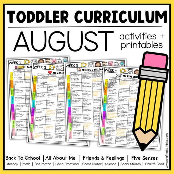 August Toddler Curriculum Activities and Printable 2-3 yo Homeschool Early Childhood Learning Daycare Lesson Plan TOT School Fine Motor