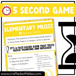 Elementary Music 5 Second Game 50 Cards Fun Friday Ice Breaker Brain Break image 2