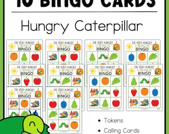 Hungry Caterpillar Bingo Classroom Game Preschool Kindergarten (10 Cards) Baby Shower BINGO Party Game Daycare Playdate