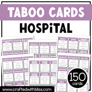 Gioco Tabù dell'Ospedale, 150 Carte, Gioco di Parole Proibite per Feste Mediche, Gioco Stampabile per Adulti, Rompighiaccio per Team Building Medico Infermiere