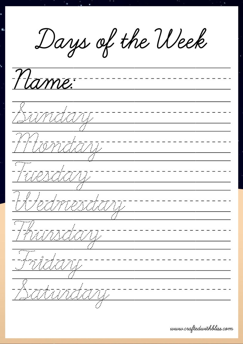 Cursive tracing worksheet Alphabet Cursive Printable Days of | Etsy