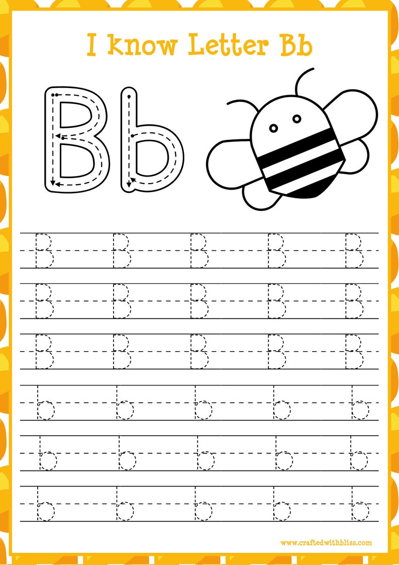 bee themed alphabet tracing worksheet alphabet tracing etsy