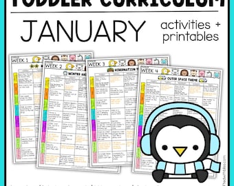 January Toddler Curriculum Activities and Printable 2-3 yo Homeschool Early Childhood Learning Daycare New Year TOT School Fine Motor