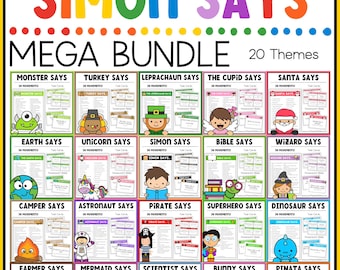 20 Themes Simon Says Printable Mega Bundle Movement Game For Kids Toddler Preschool Daycare Kindergarten Circle Time Gross Motor Cards