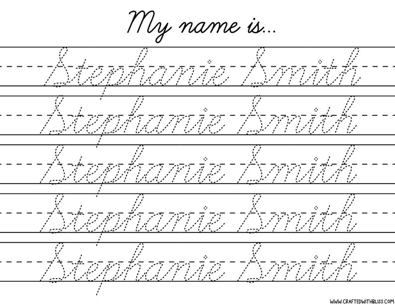 custom cursive name practice worksheets writing worksheets etsy