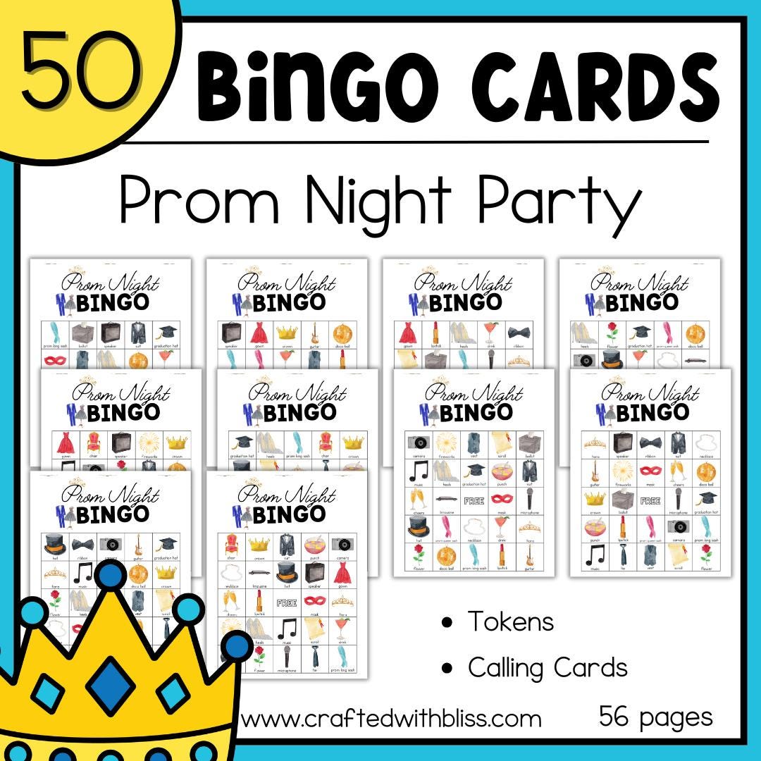 50 Prom Night Bingo Cards Classroom Game