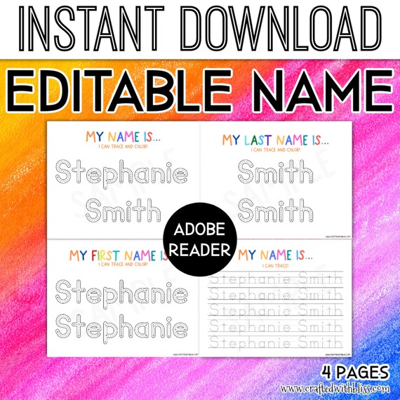 editable name writing worksheet tracing sheetscustom kid etsy