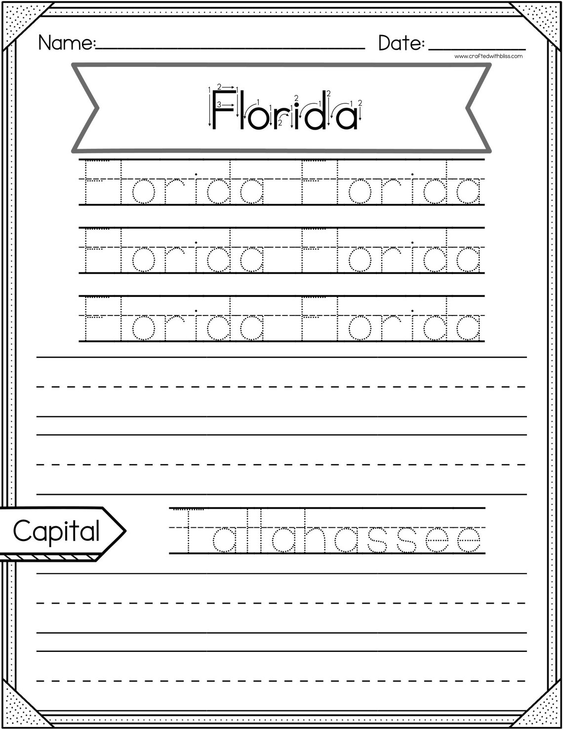 50 States Trace And Write Activity Homeschool US States Etsy