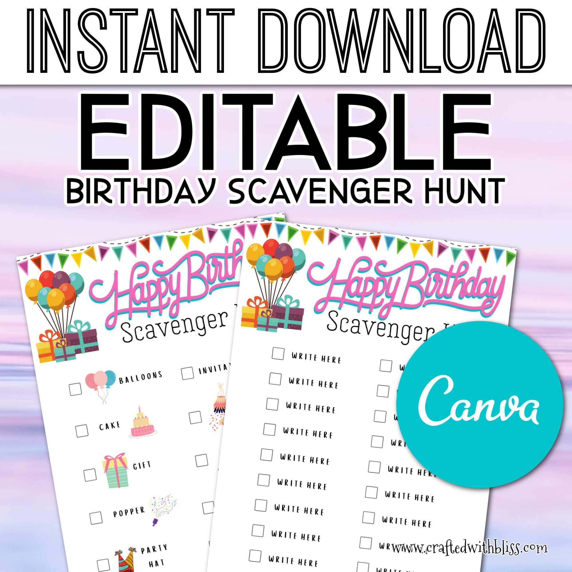 Editable Birthday Scavenger Hunt Worksheet Canva Template Etsy