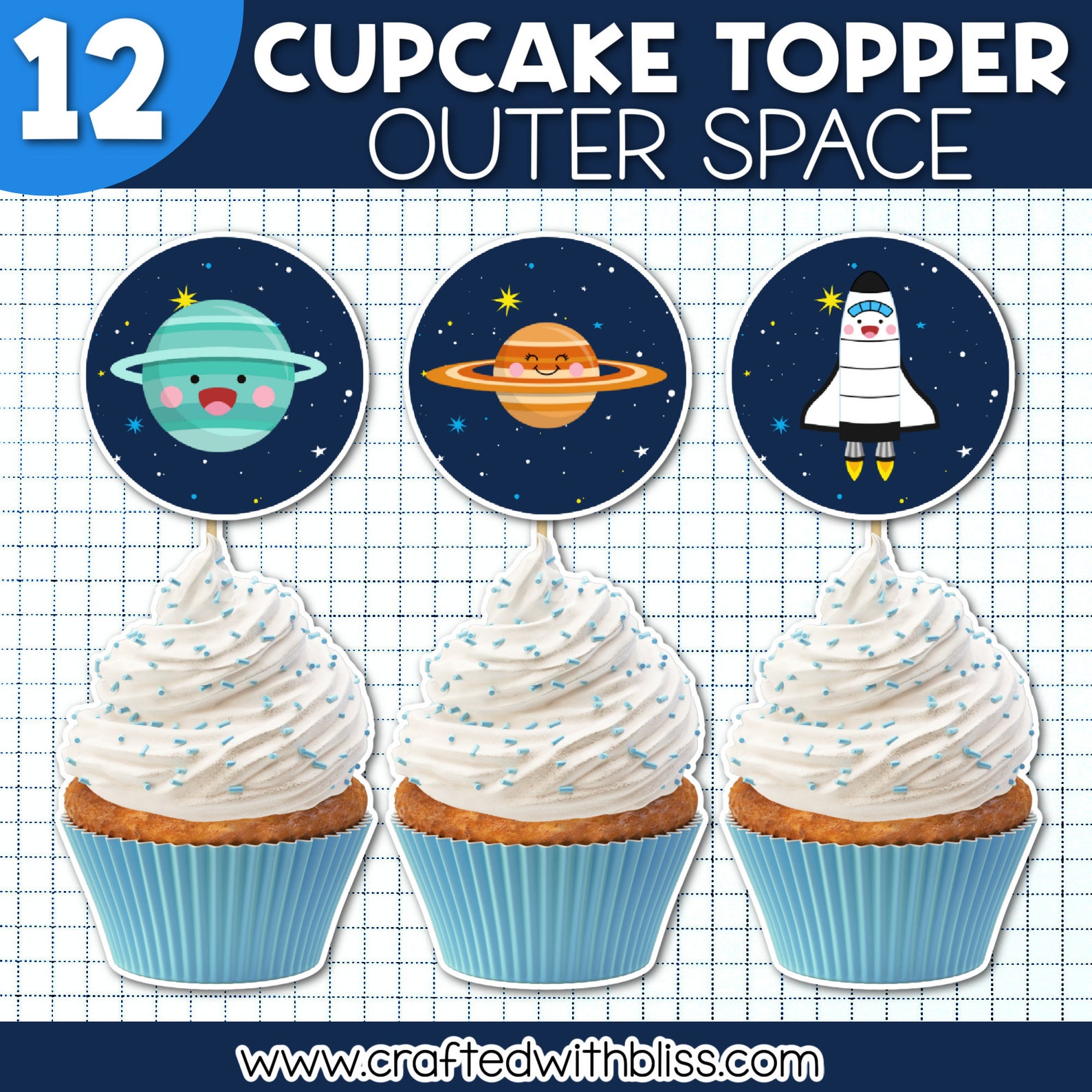 Outer Space Cupcake Toppers Outer Space Birthday Party Etsy