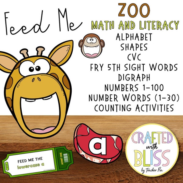 Feed the Zoo Animals Zoo Theme Feed the Animals Literacy Center Math Center Zoo Birthday Zoo Toss Task Cards