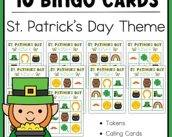 St. Patrick's Day Bingo For Classroom Game Preschool Kindergarten (10 Cards)