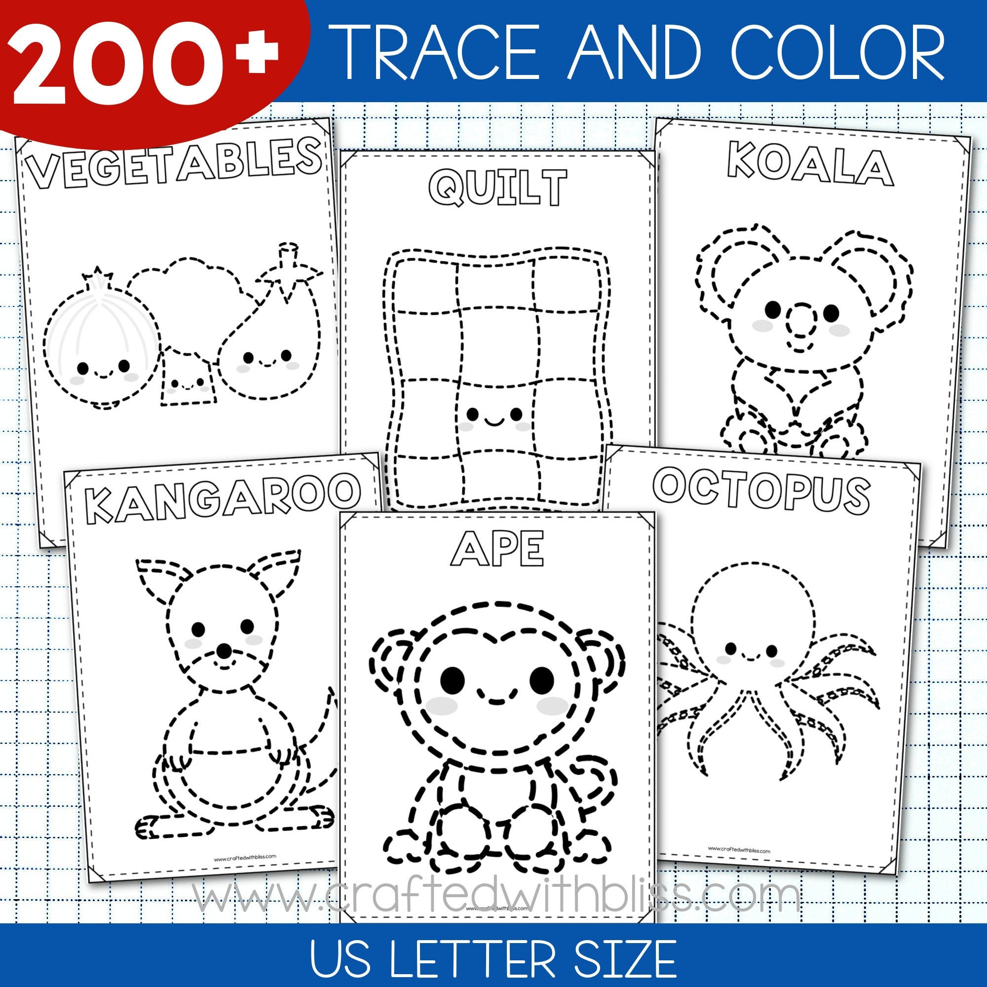 200 Trace and Coloring Pages for Kids BUNDLE Coloring Book Coloring ...