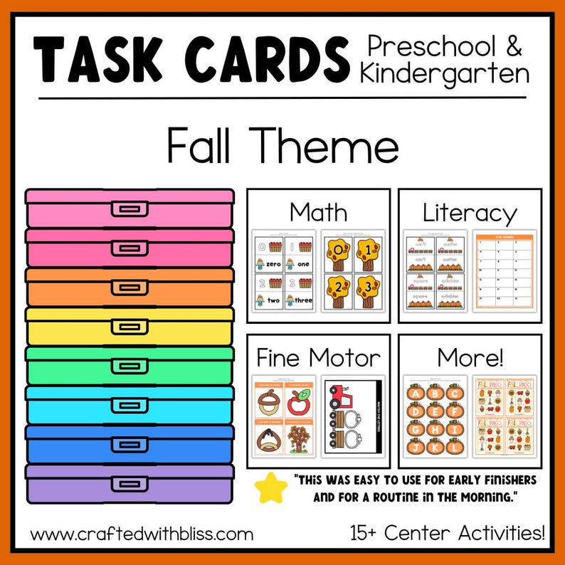 Year Round 12 Task Cards Printable Math & Literacy Task Box SLP OT ...