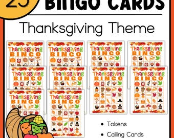 Thanksgiving Party BINGO Game (25 Cards)