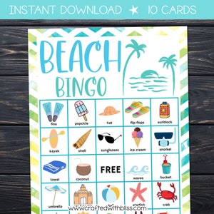 Bingo de plage pour les enfants, fête d'anniversaire de bingo de plage, jeu de bingo de plage, activité de bingo préscolaire, activités de plage, activités d'été