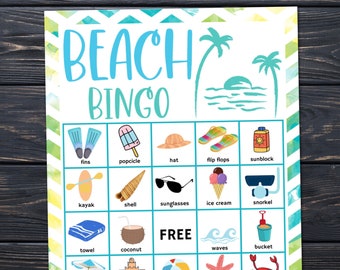 Bingo en la playa para niños, fiesta de cumpleaños de bingo en la playa, juego de bingo en la playa, actividad de bingo preescolar, actividades en la playa, actividades de verano