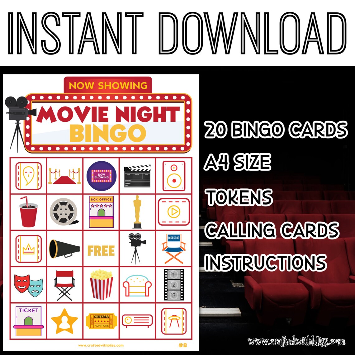 Movie Night Bingo for Kids Movie Night Bingo Birthday Party - Etsy