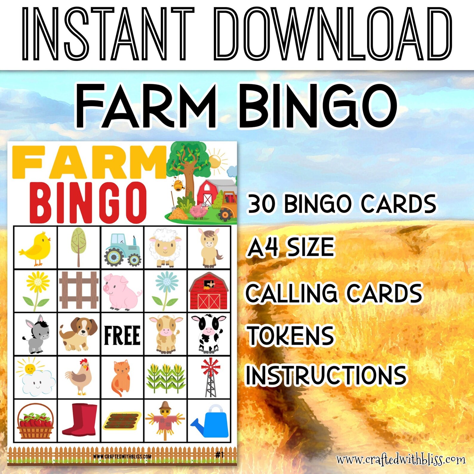 Farm Bingo For Kids Farm Bingo Birthday Party Farm Classroom Etsy