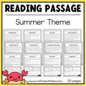 Summer Passages Kindergarten Reading Comprehension Printable | Homeschool | Literacy Center