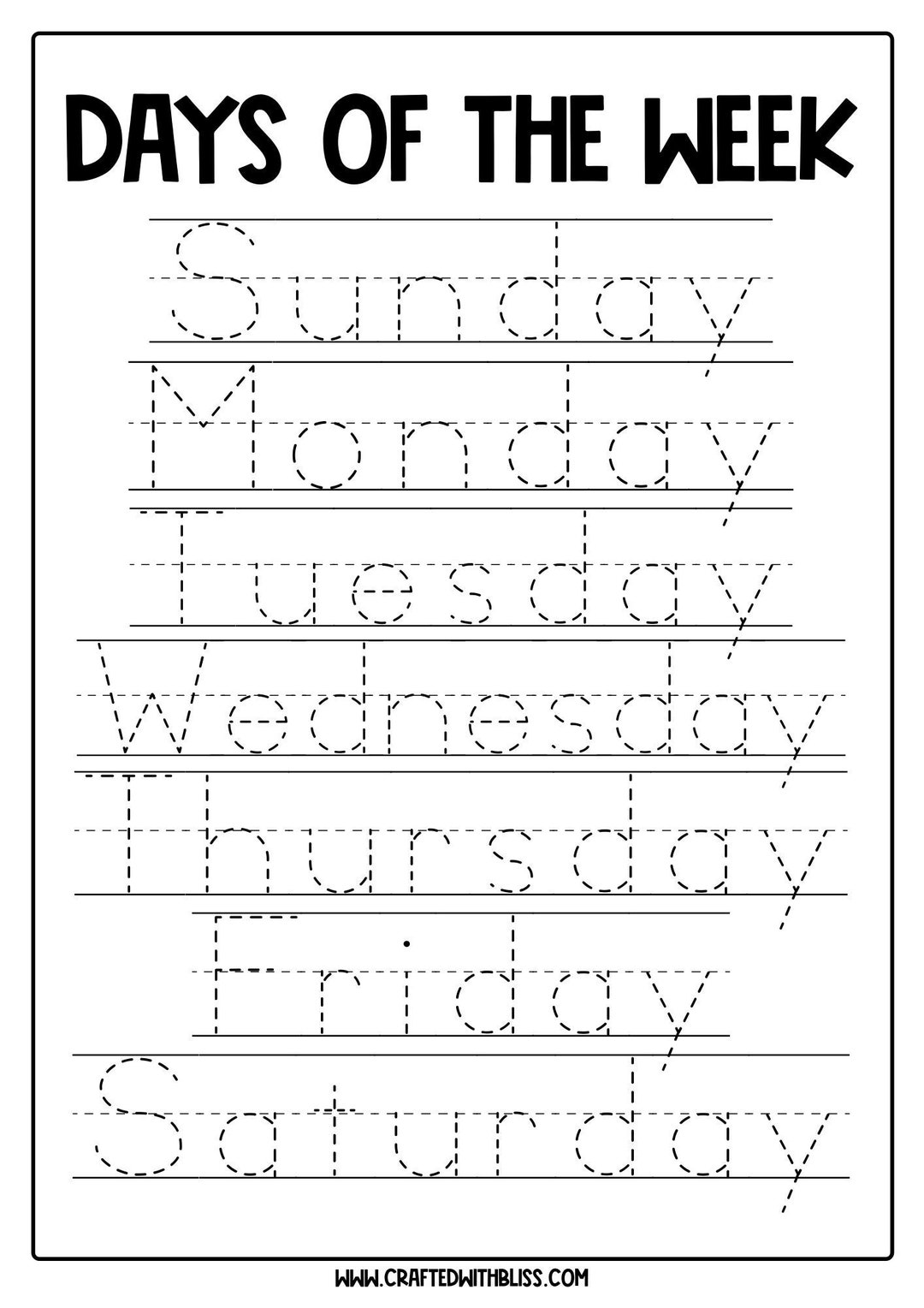 days of the week printables for preschoolers