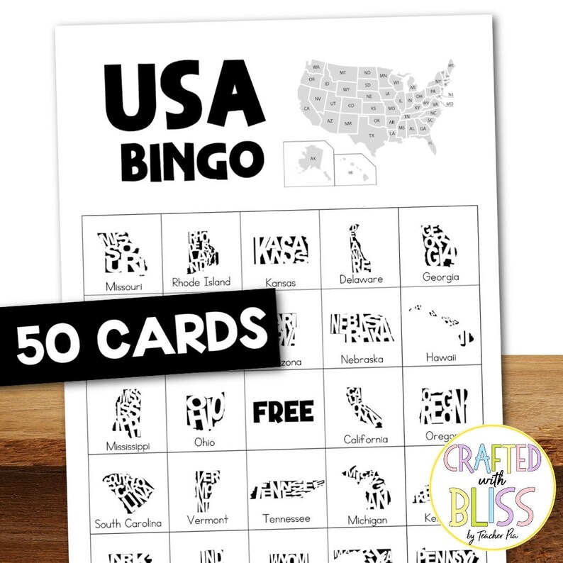 50 USA Bingo Cards 5x5 US States Theme US States Bingo - Etsy
