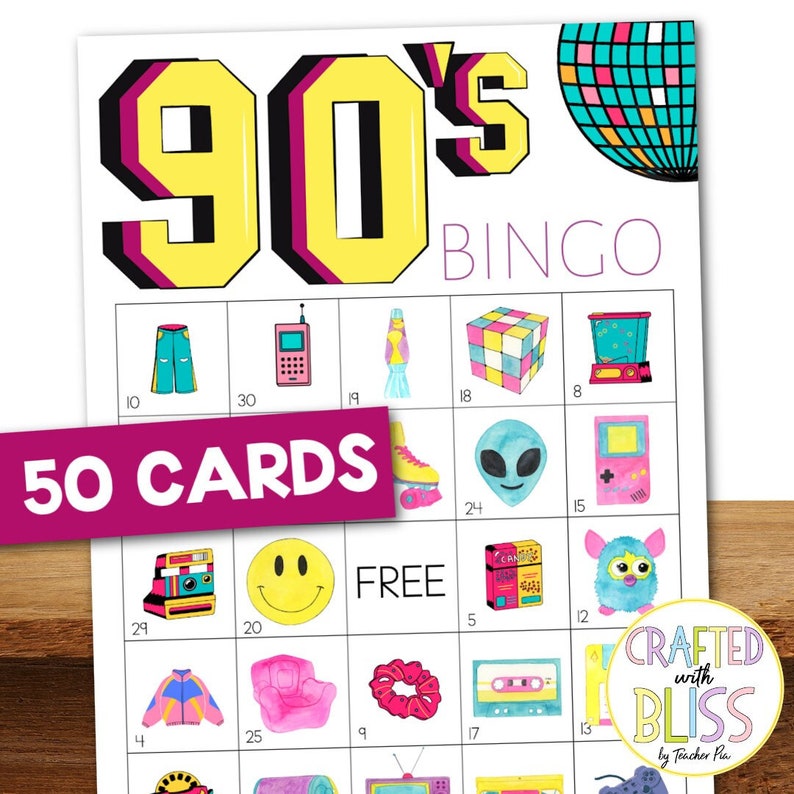 50 90's Bingo Cards 5x5 90's Theme 90's Party Etsy