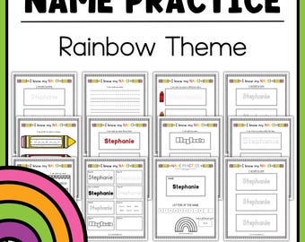 Editable Name Practice Printable Rainbow Theme