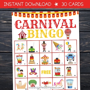Carnaval Bingo voor kinderen, Carnaval Bingo Verjaardagsfeestje, Carnaval Klas Bingo Spel, Carnaval Kleuterschool Bingo Activiteit. Carnavalsfeest