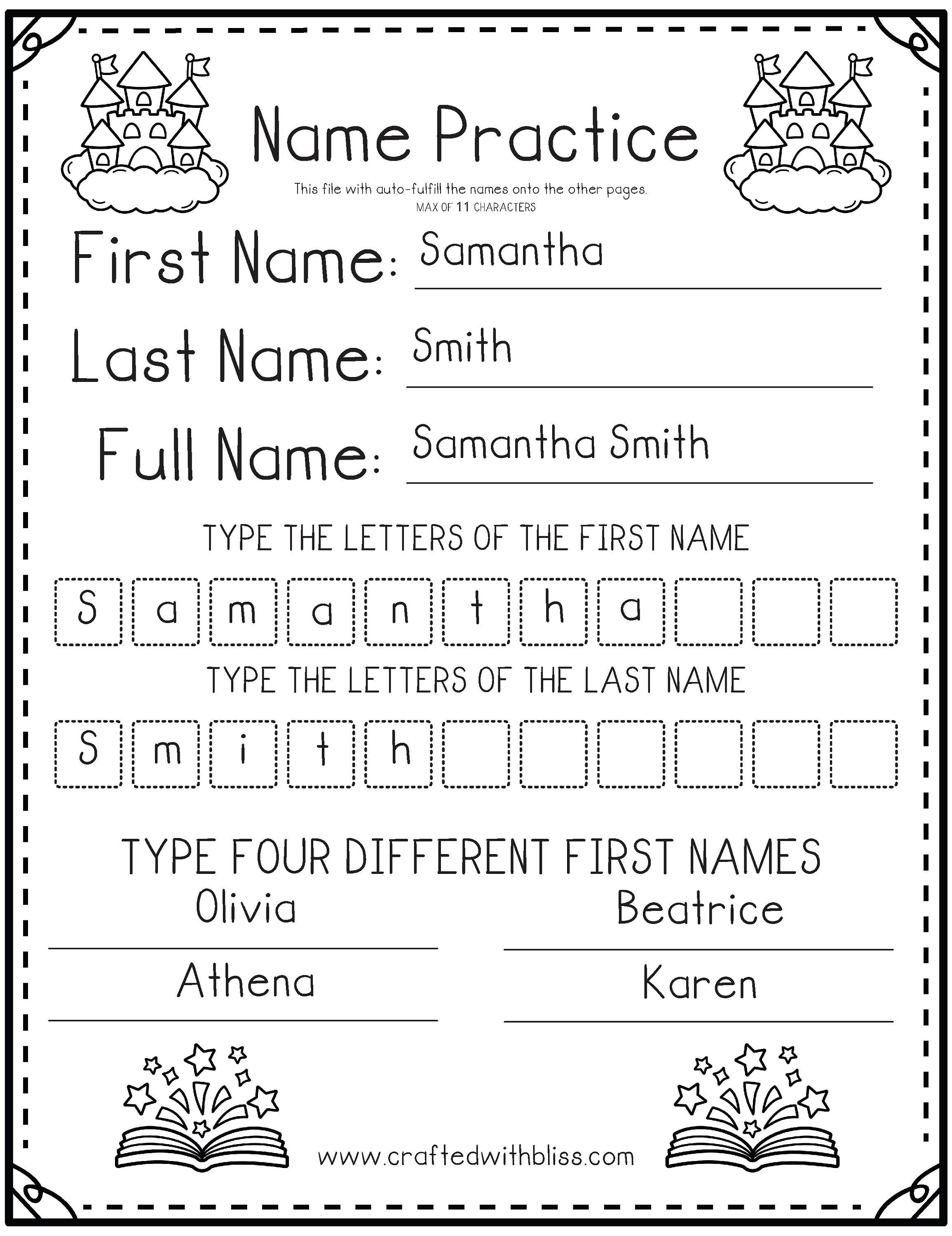 magical editable name practice worksheet kindergarten name etsy