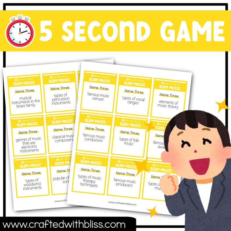 Elementary Music 5 Second Game 50 Cards Fun Friday Ice Breaker Brain Break image 4