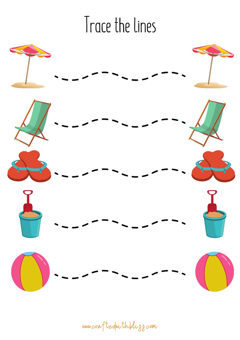 summer tracing and cutting printables for kids etsy