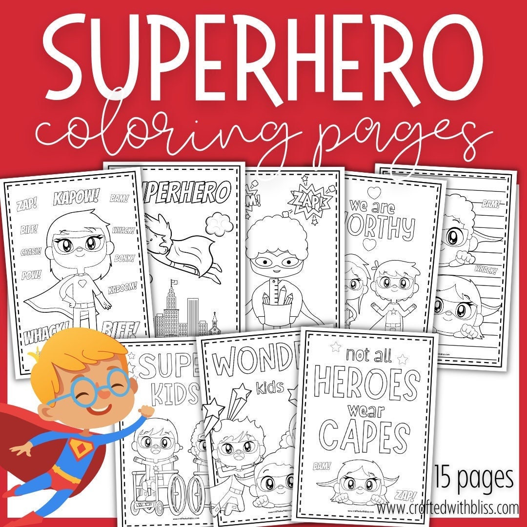 Superhero Coloring Pages for Kids, Superhero Coloring Printable, Superhero Birthday Printable ...