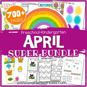 April Preschool-Kindergarten Bundle, Easter Spring Kindergarten Activities, Daycare Craft Worksheet, Printable Activities Kid Homeschool