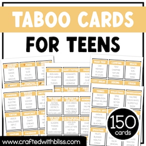 Gioco di società per adolescenti Taboo 150 carte Venerdì divertente Rompighiaccio Gioco di gruppo stampabile per rompere il ghiaccio Parole proibite Festa rompighiaccio