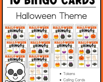 Halloween Bingo For Classroom Game Preschool Kindergarten (10 Cards)