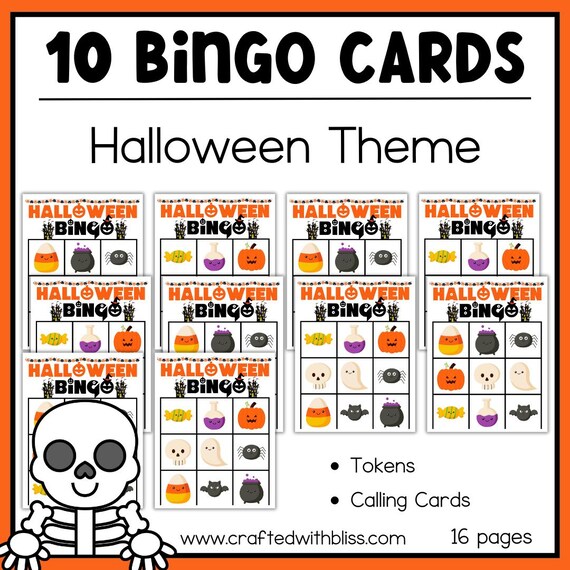 Halloween Bingo For Classroom Game Preschool Kindergarten (10 Cards)
