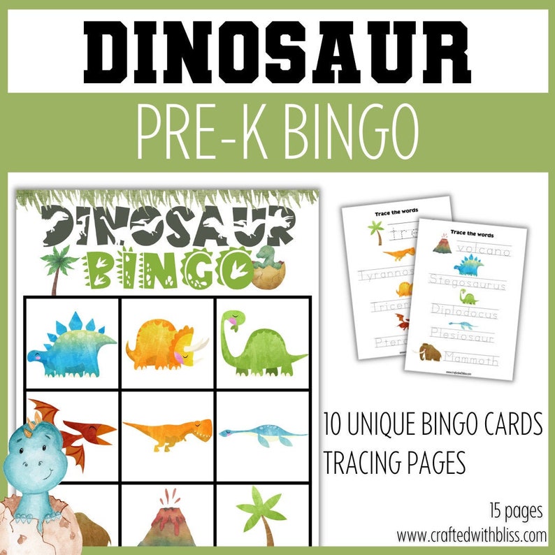 10 Dinosaur BINGO for Preschool-kindergarten, Dinosaur Games and ...