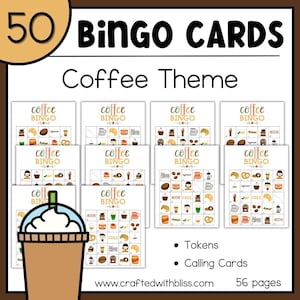 50 cartes de bingo-café, jeu de classe, jeu de bingo, jeu de café, jeu de bureau, jeux pour adultes, soirée jeux, jeux d'anniversaire pour le café