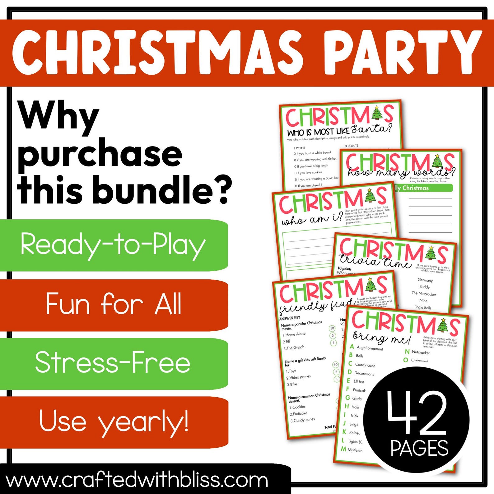Christmas Party Games Bundle Printable Christmas Games for All Ages ...