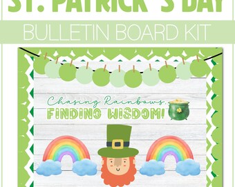 March St. Patrick's Day Bulletin Board Kit Door Classroom Decor Bulletin Decoration Chasing Rainbow Theme Preschool Kindergarten Elementary