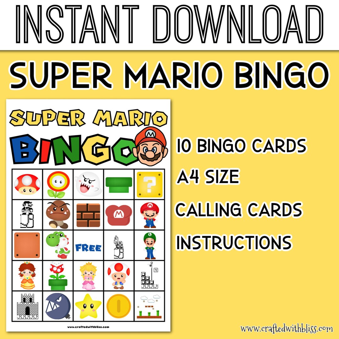 Mario BINGO for Kids Mario Bingo Birthday Party Classroom - Etsy